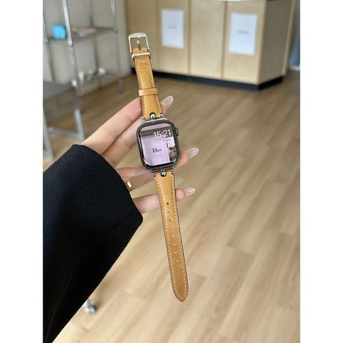 Bracelet En Cuir Véritable De Haute Qualité Pour L'automne Et L'hiver, Adapté À La Génération Apple Watch 23456s7s8 S109iwatch-Curcuma ¿Boucle Argentée - (1/2/3 Génération 42 Mm)/44/45/46/49 Mm Univ