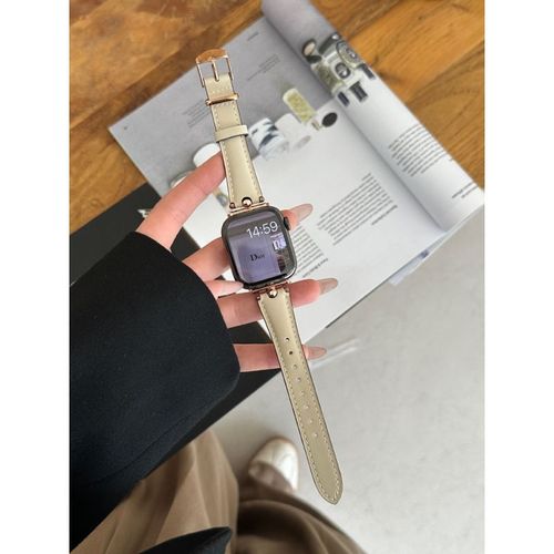 Bracelet En Cuir Véritable De Haute Qualité Pour L'automne Et L'hiver, Adapté À La Génération Apple Watch 23456s7s8 S109iwatch-Beige ¿ Boucle En Or Rose - (1/2/3 Génération 42 Mm) / 44/45/46/49 Mm U