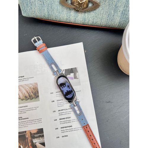 Bracelet En Métal Creux En Denim Pour Montre Gt5, Bracelet En Silicone Gt4, Gt3fit, Gt2pro, Xiaomi 8, Huawei 9-Denim Creux - Bleu Clair Et Marron - Huawei Gt4/5 - 41 Mm [18 Mm]