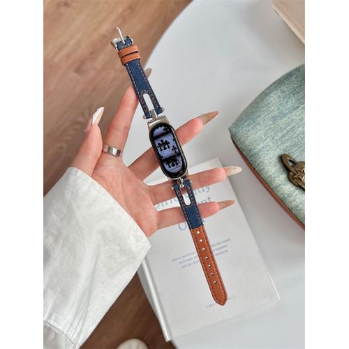 Bracelet En Métal Creux En Denim Pour Montre Gt5, Bracelet En Silicone Gt4, Gt3fit, Gt2pro, Xiaomi 8, Huawei 9-Denim Creux - Bleu Foncé Et Marron - Watch3/3pro 46 Mm ¿22 Mm¿