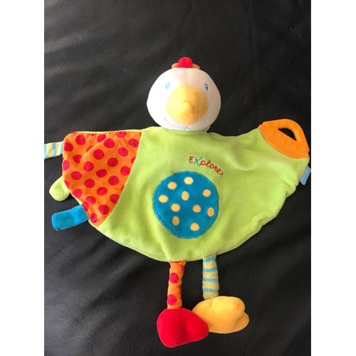 Doudou Babysun Baby'sun A Dentition Oiseau Canard Plat Vert Rouge Pois Bleu Orange 25cm