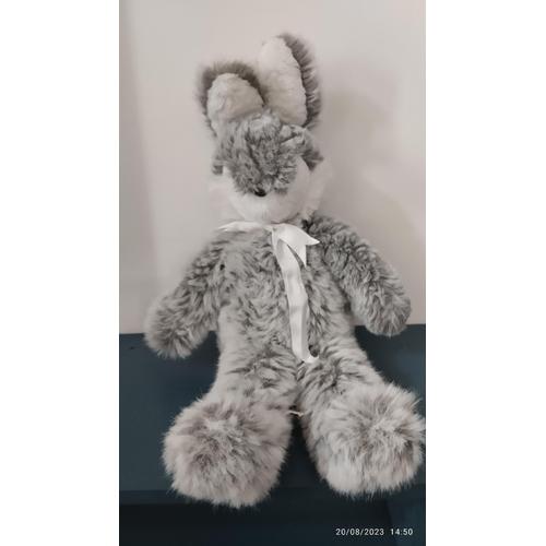 Vintage Peluche Lapin Gris Chiné Histoire D'ours 60 Cm