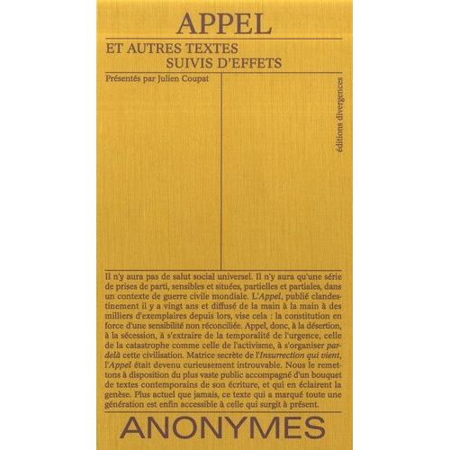 Appel - Et Autres Textes Suivis D'effets