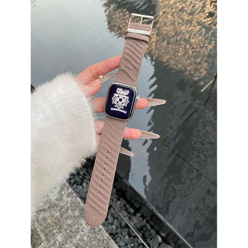 Bracelet De Montre Tricoté À Rayures Transfrontalières, Adapté À La Montre Apple S10 Iwatch9, Pour Loisirs D'automne Et D'hiver, 7654se-Thé Au Lait - Nouveau S10 46 Mm