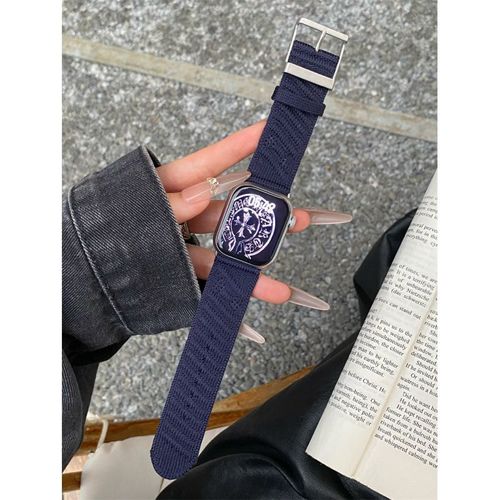 Bracelet De Montre Tricoté À Rayures Transfrontalières, Adapté À La Montre Apple S10 Iwatch9, Pour Loisirs D'automne Et D'hiver, 7654se-Bleu Nuit - Nouveau S10 46 Mm