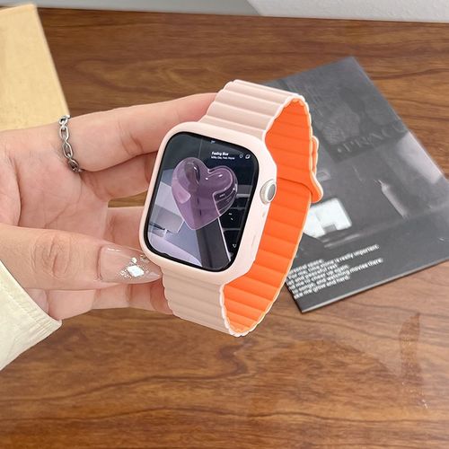 Ventouse Magnétique En Silicone Souple Adaptée À L'apple Watch 9 Bracelet De Montre Apple S10 Génération Iwatch8765se Créatif-Rose Avec Orange (Avec Manchon Rose) - (1/2/3 Génération 42 Mm)/44/45/46
