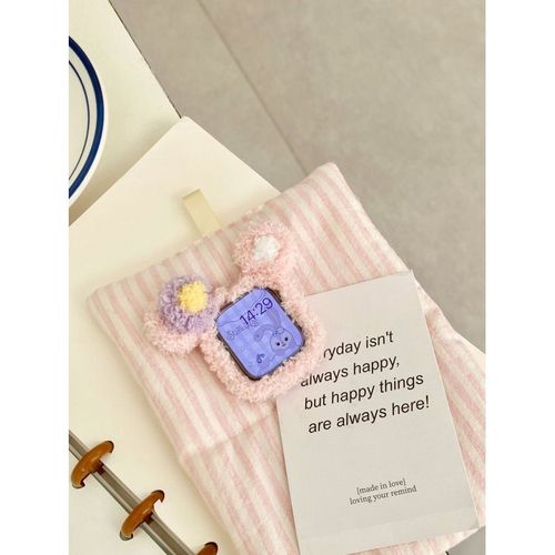 Peluche Mignonne Faite À La Main Pour Apple Watch 9 Apple Watch Avec Génération S10 Iwatch8765se-Étui Simple En Velours Pour Fille - Fleur Rose - 40/41 Mm Universel