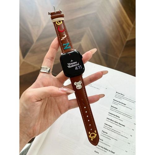 Bracelet De Montre Brodé En Métal Avec Lettre D'ours, Compatible Avec Apple Watch Iwatch 98 Génération 76 Cross-Border-Rouge Brun-S10 46mm