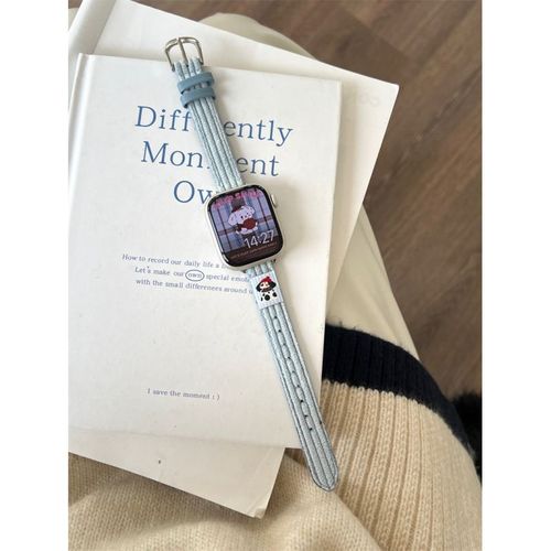 Bracelet En Velours Côtelé Fin Pour L'automne Et L'hiver, Compatible Avec Les Montres Apple Watch S9 Et S10 Haut De Gamme Apple Watch S87se-Velours Côtelé Fin Gaufré - Bleu - (1/2/3 Génération 42 Mm