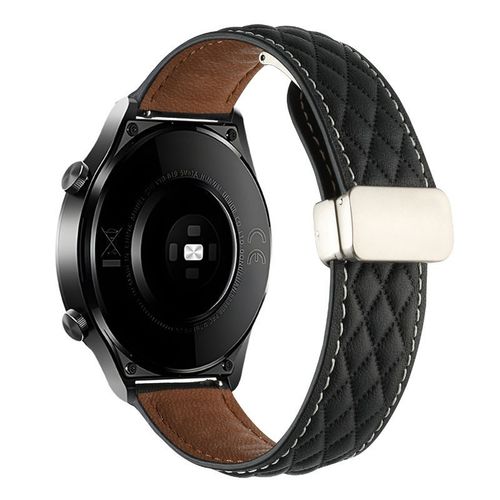 Bracelet En Cuir Magnétique Pour Montre Huawei Gt2 Gt5 Motif Diamant Bracelet En Cuir Huami Samsung Watch54-Noir-Auto-Mesure : 20 Mm