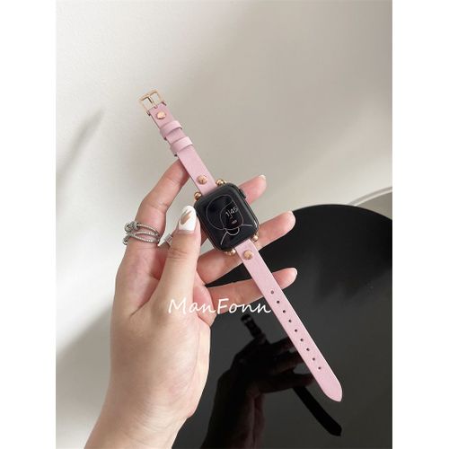 Applicable À L'apple Watch, Au Bracelet Apple Watch S8, À L'iwatch 6 Génération 75432, Au Bracelet En Cuir À Rivets Fins De Petite Taille Se-38 Mm/40 Mm/41 Mm Rose