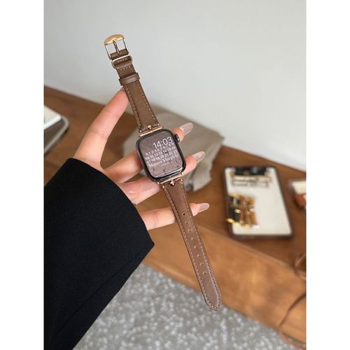 Bracelet En Cuir Véritable De Haute Qualité Pour L'automne Et L'hiver, Adapté À La Génération Apple Watch 23456s7s8 S109iwatch-Marron ¿ Boucle En Or Rose - (1/2/3 Génération 42 Mm) / 44/45/46/49 Mm