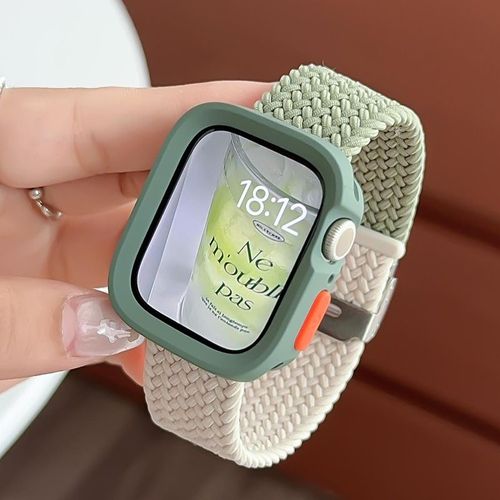 Compatible Avec Apple Watch 9, Bracelet De Montre Apple Watch S10, Iwatch 87645, Anneau Élastique En Nylon Tressé De Couleur Assortie-Matcha Green Starlight + Coquillage Vert - 44 Mm/45 Mm