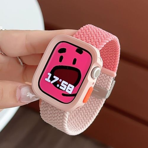 Compatible Avec Apple Watch 9, Bracelet De Montre Apple Watch S10, Iwatch 87645, Anneau Élastique En Nylon Tressé De Couleur Assortie-Sable Rose + Coquillage Rose - 44 Mm/45 Mm