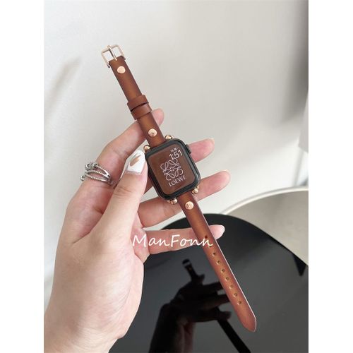 Applicable À L'apple Watch, Au Bracelet Apple Watch S8, À L'iwatch 6 Génération 75432, Au Bracelet En Cuir À Rivets Fins De Petite Taille Se-38 Mm/40 Mm/41 Mm Marron