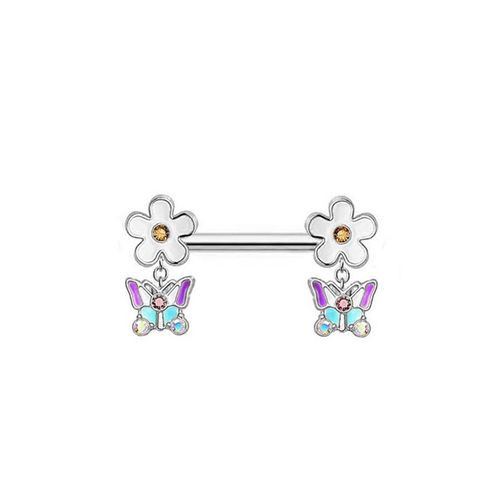 3pcs Anneau De Nombril Papillon En Acier Inoxydable, Anneau De Téton Fleur, Anneau De Nez, Clou De Lèvre, Clou D'oreille, Clou De Sourcil, Bijoux-Anneau De Mamelon Simple
