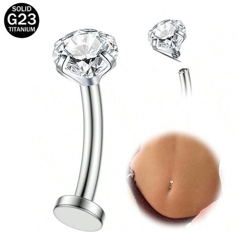 3pcs Clou De Nombril Hypoallergénique À Fond Plat Et Tige Incurvée, Anneau De Nombril En Alliage De Titane G23, Filetage Interne, Clou À Sourcils 14g, Bijoux-Zircone Carré Blanc (M1.2) -1.6*8*5