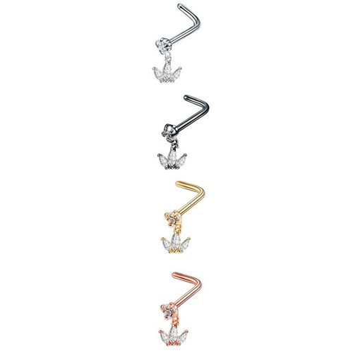 3pcs Clous De Nez En Acier Inoxydable En Forme De L Les Clous De Nez En Acier Inoxydable Micro-Incrustés De Zircons Peuvent Être Utilisés Comme Clous D'oreilles-Raisins-Or