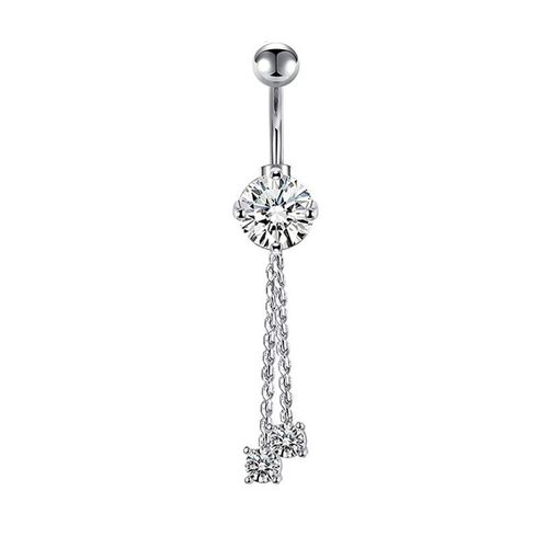 3pcs Piercing De Nombril En Acier Inoxydable Avec Chaîne À Pompon, Bijoux En Ligne-Argent