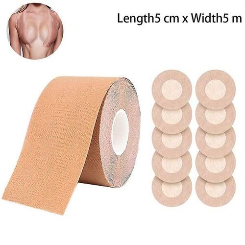 Bande Adhésive Pour Seins Couleur Chair Avec Cache-Tétons ¿ Coton Et Fibre Élastique, 5 Cm X 5 M Et 7,5 Cm X 5 M, Maintien Invisible Pour Un Confort Optimal Toute La Journée