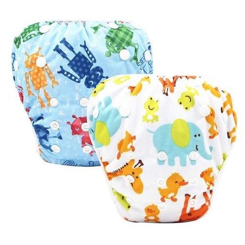 Couches De Bain Imperméables Et Réutilisables Pour Bébés, Lot De 2, Unisexes, En Polyester Doux, Confortables Et Faciles À Laver.