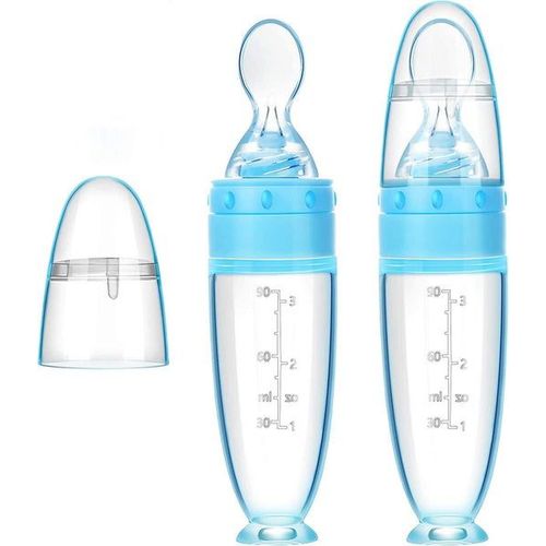 Ensemble Biberon-Cuillère Pour Bébé - 2 Biberons En Silicone Avec Base À Ventouse, Sans Bpa, Faciles À Nettoyer, Anti-Fuites