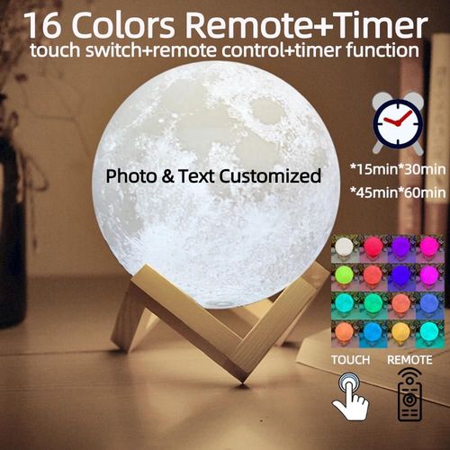 Lampe Lunaire Personnalisée Avec Impression 3d, Texte Photo Personnalisé, Veilleuse, Rechargeable Par Usb, Anniversaire, Fête Des Mères, Cadeau Lunaire De Saint-Valentin-12cm-16 Colors Timer