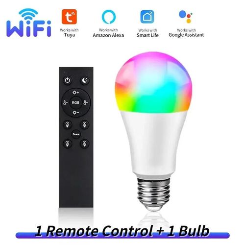 Ampoule Led Wifi Intelligente E27, Application Vocale, Variable, Avec Télécommande 2.4g, Fonctionne Avec Alexa Google Home-15w-1 Pc With 1 Remote