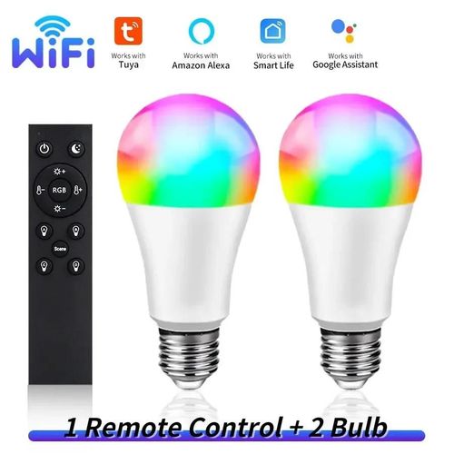 Ampoule Led Wifi Intelligente E27, Application Vocale, Variable, Avec Télécommande 2.4g, Fonctionne Avec Alexa Google Home-15w-2 Pcs With 1 Remote