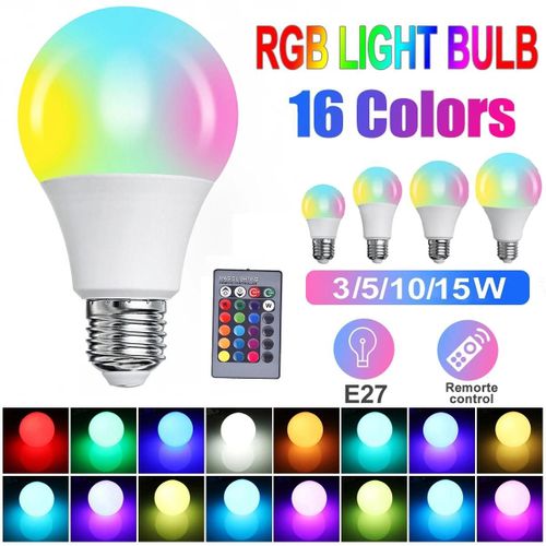 Ampoule Led E27 Rgb Avec Télécommande, 16 Couleurs, Pour Pièce, Ampoule Intelligente, Variateur, Faible Consommation D'énergie, Économie D'énergie, Ampoule Réglable-A60 5w
