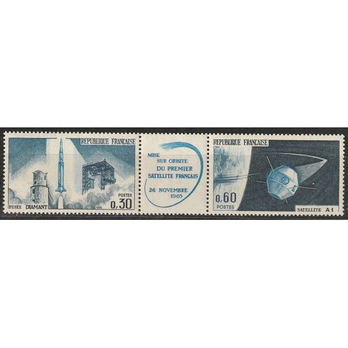Triptyque Neuf** 1965 Premier Satellite National À Hammaguir (Sahara). Fusée Diamant, Satellite A1 N° 1465 A