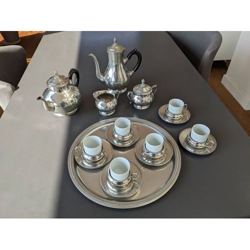 Service Thé Et Café Etain Et Porcelaine