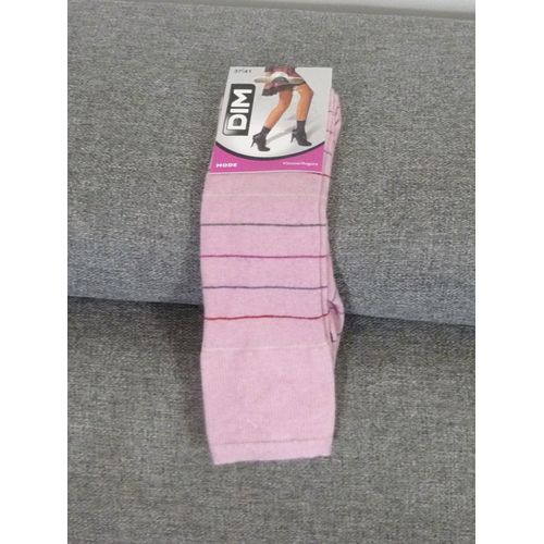 Paire De Chaussettes Hautes Viscose/ Angora Rose- 37 À 41- Dim- Neuf