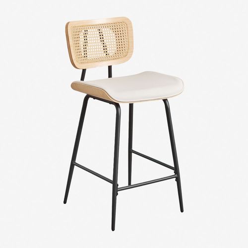 Pack De 2 Tabourets Hauts En Bois, Rotin Et Simili Cuir Raysa Bois Naturel ¿65 Cm