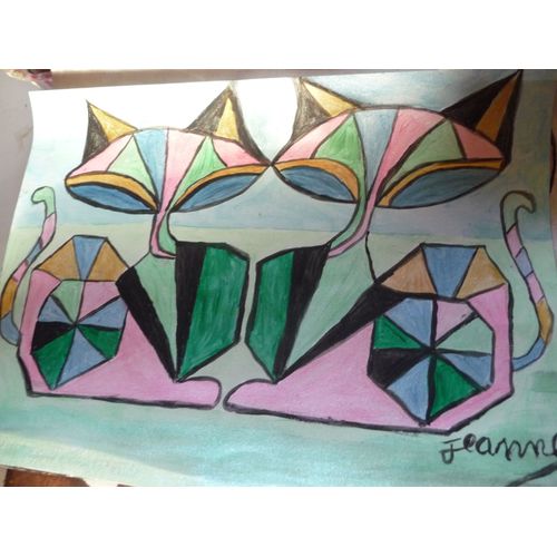 Chat Tableau Peint Main Acrylique Sur Papier Dessin 24x32 A Mettre Sous Verre