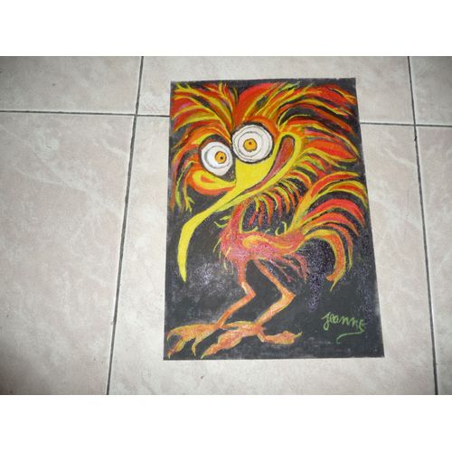 Oiseaux Tableau Peint Main Acrylique Sur Papier Dessin 24x32 A Mettre Sous Verre