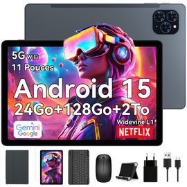 Tablette Tactile TABWEE T90 11" FHD, RAM 24Go ROM 128Go-SD 2To,Android 15,8000 mAh,Gemini AI,Avec Clavier,Etui,Stylet,Souris.
