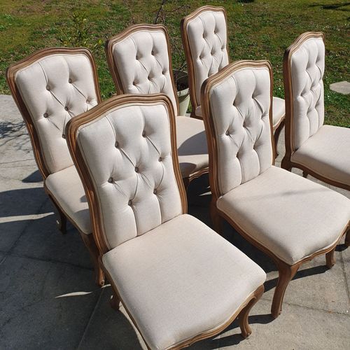 Lot De 6 Chaises De Salle À Manger - Chêne Massif Et Tissus Coloris Crème.