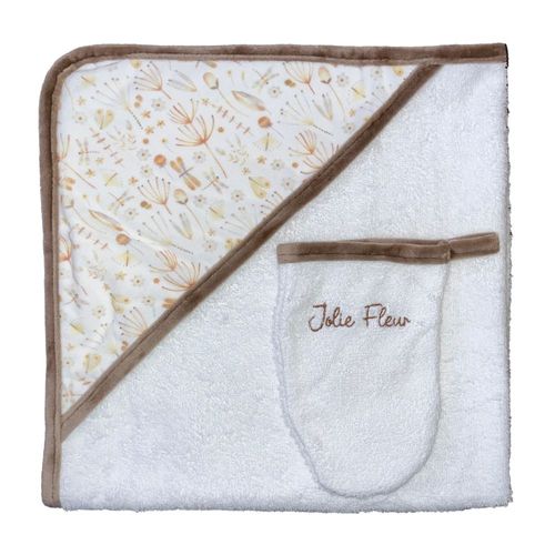 Sortie De Bain + Gant Bébé "Fleurs" Les Chatounets