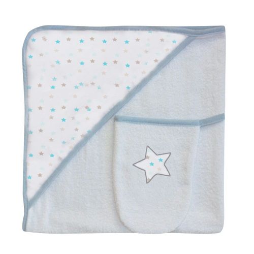 Sortie De Bain + Gant Bébé "Etoile Bleu" Les Chatounets