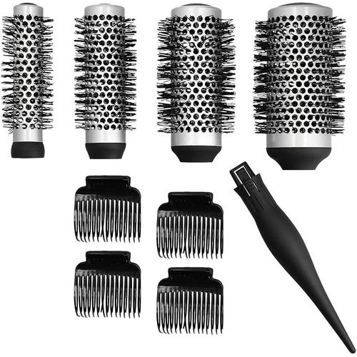 T4B Lussoni Set 4 Pcs Brosses Rondes Interchangeables Pour Brushing,Haute Qualité,4 Pcs Pinces Cheveux,1 Pc Queue,Set De 8 Pièces Dimensions 25Mm,32Mm,43Mm,53Mm