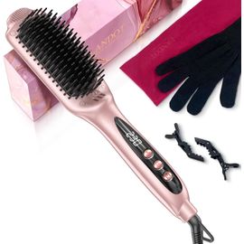 Brosse Lissante Chauffante Ionique: 2 En 1 Lisseur Brosse À Cheveux Electrique-Lisse Démêle Antistatique 120-230° Fer À Lisser Céramique