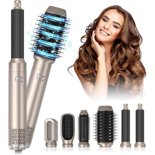 Kit De Coiffeur À Air Chaud 6 En 1 Professionnel-Chauffage Rapide De 1000W-Brosse À Air Chaud-Avec 3 Réglages De Température Réglables Pour Tous Les Types De Cheveux-Volume-Curling