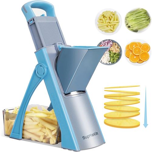 Mandoline De Cuisine Safety Slicer Manuelle Multifonction Tous Coupe Légumes Lame En Acier Inoxydable,Julienne,Cubes,Fcoupe Patate Frite Carotte,Euroshopping -Bleu Ciel