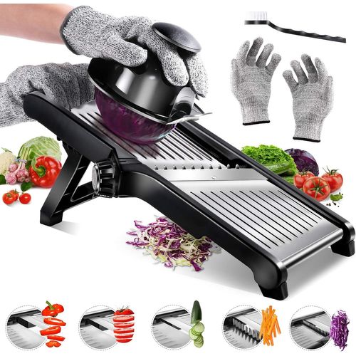 Mandoline Inox Professionnelle,Mandoline De Cuisine Multifonction Avec Lame Tranchante Pour Différents D'Epaisseurs De Coupe Et Julienne,Inclus 1 Gants De Sécurité Et 1 Brosse De Nettoyage