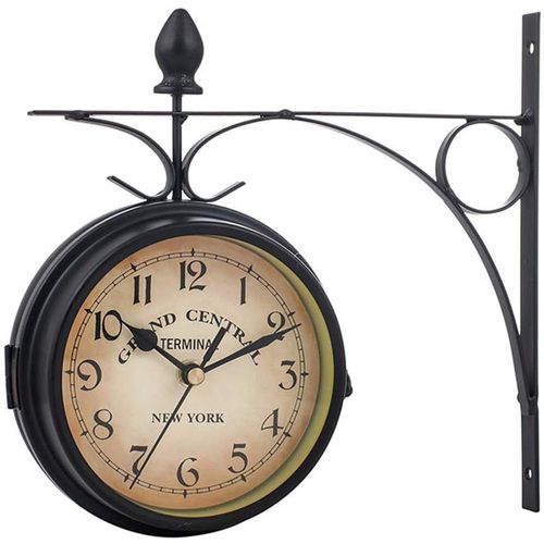 Horloge Murale De Gare De Jardin À Double Face Avec Support Horloge De Gare Double Face Au Design Rétro,Horloge Double Face,Horloge De Gare Vintage,Horloge Murale Des Deux Côtés