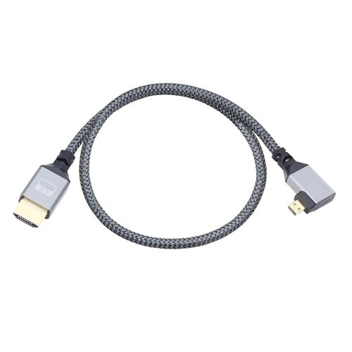 Câble Adaptateur Micro Hdmi Vers Hdmi 4K,Angle Droit À 90 Degrés Micro Hdmi Mâle Vers Hdmi Mâle Câble Court En Nylon Tressé En Aluminium,Prise En Charge 4K Uhd,50 Cm(Gris)