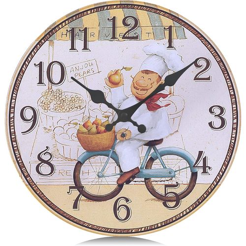 30Cm Horloge Murale Cuisine Bois Vintage,Silencieuse Pendules Murales Chef,Retro Design Sans Tic-Tac Déco Pour Restaurant,Salle A Manger,Boulangerie