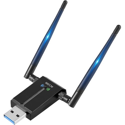 Clé Wifi Usb 3.0,1300Mbps Dual Band 2.4Ghz/5.8Ghz Avec 2 Antennas 5Dbi,Pour Pc/Desktop/Laptop/Tablet,Wifi Puissante Compatible Avec Windows 11/10/8/7/Vista/Xp/Mac Os