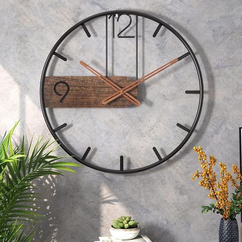 Horloge Murale Vintage Grand Xxl 40 Cm De Diamètre-Style Rétro Campagnard Silencieuse Sans Tic-Tac-Pendule Murale En Métal Décorative Pour Salon,Cuisine,Chambre-Noir/Marron